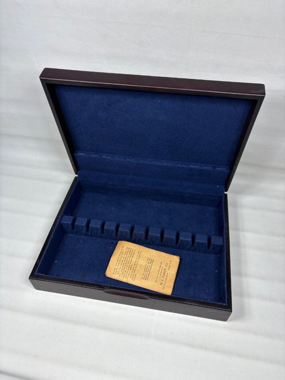 Vintage M.L. Naken Co Wooden Silverware Chest Flatware Box Blue Anti-Tarnish